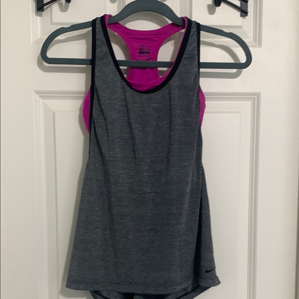 Nike Women's Gray and Pink Tank Top